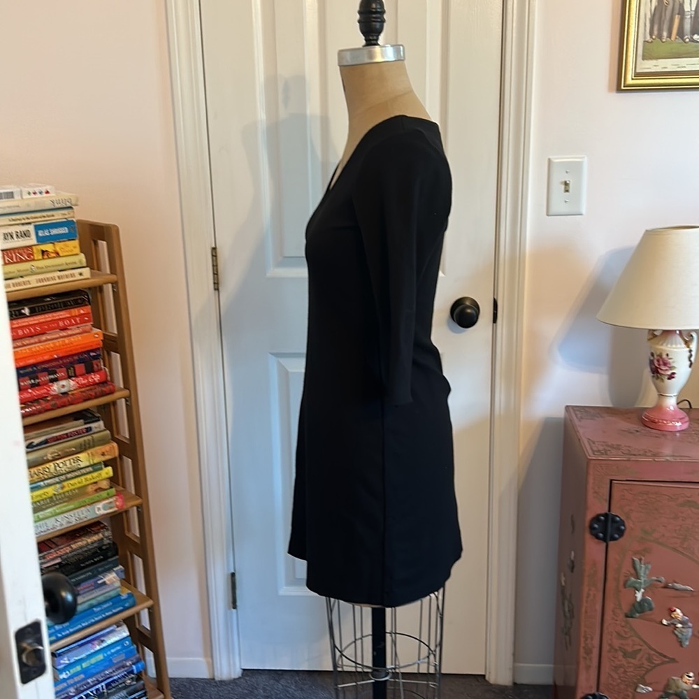 Eileen Fisher Ponte knit v neck 3-4 slv Black Dress size Small (true to size) - Picture 2 of 11